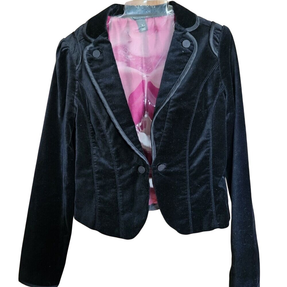 White House Black Market Black Velvet Tuxedo Jacket Blazer‎ Size 6